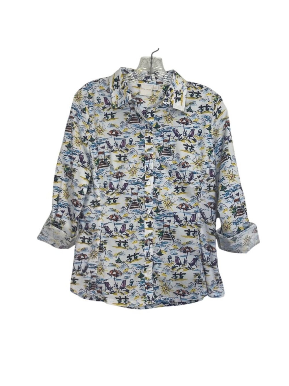 Zac & Rachel Shirtโ Woven Beach Print Button-Up Small Coastal New